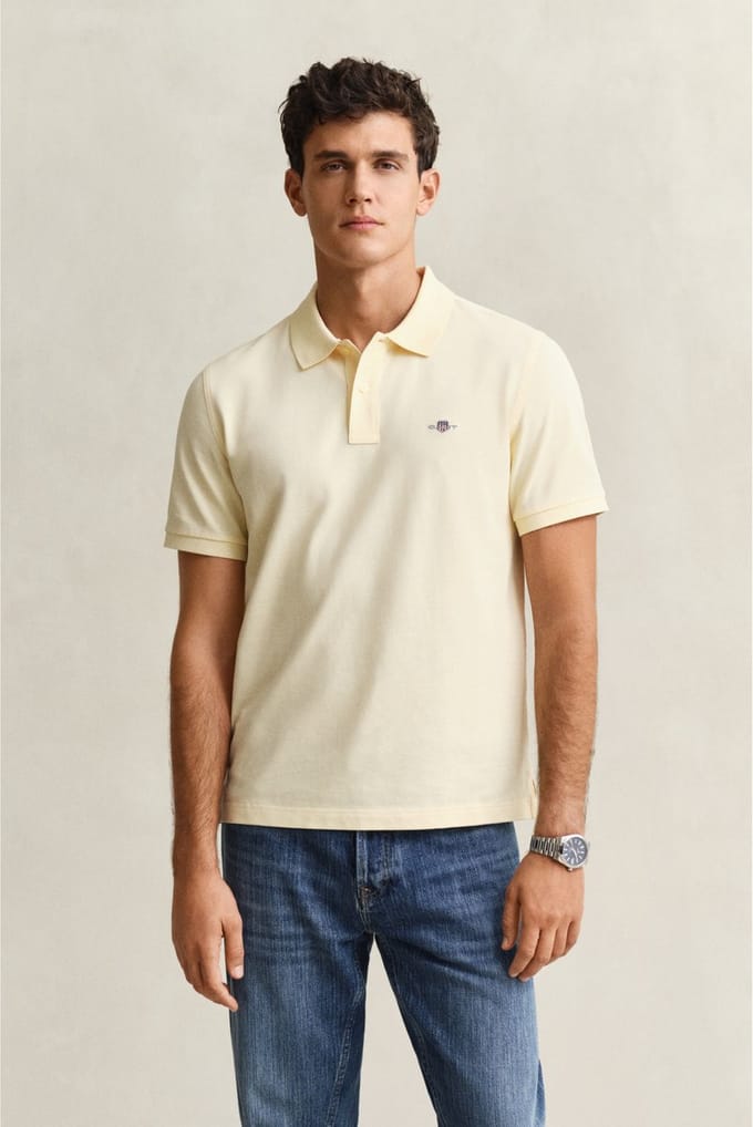GANT heren polo shirt pique shield logo geel