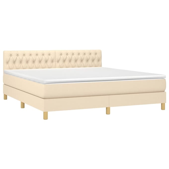 vidaXL - Boxspring - met - matras - en - LED - stof - crèmekleurig - 180x200 - cm