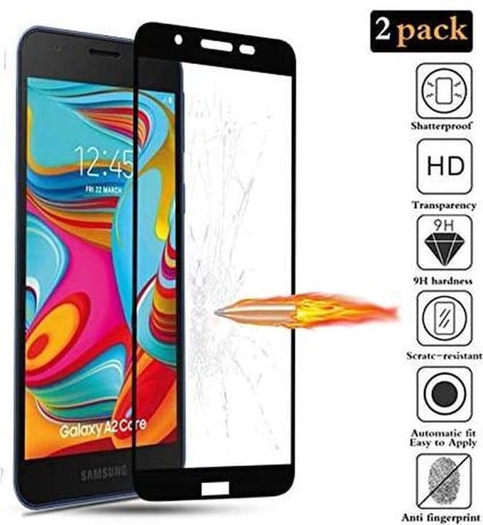 2x Full Cover Screenprotector Geschikt Voor: Samsung Galaxy A2 Core Screen protector Glazen Gehard - Volledig Scherm Tempered Glass