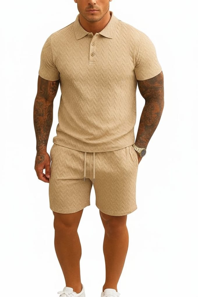 Zomerset Heren - Polo en Korte Broek - Beige Wit