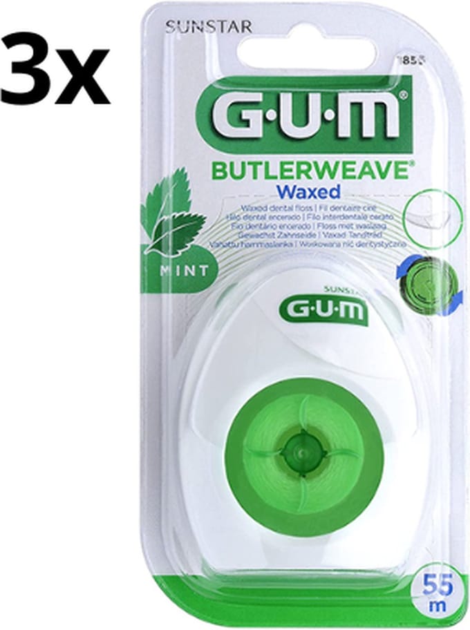 Gum Butterweave Waxed Mint -3x 55 m - Flosdraad - Voordeelverpakking