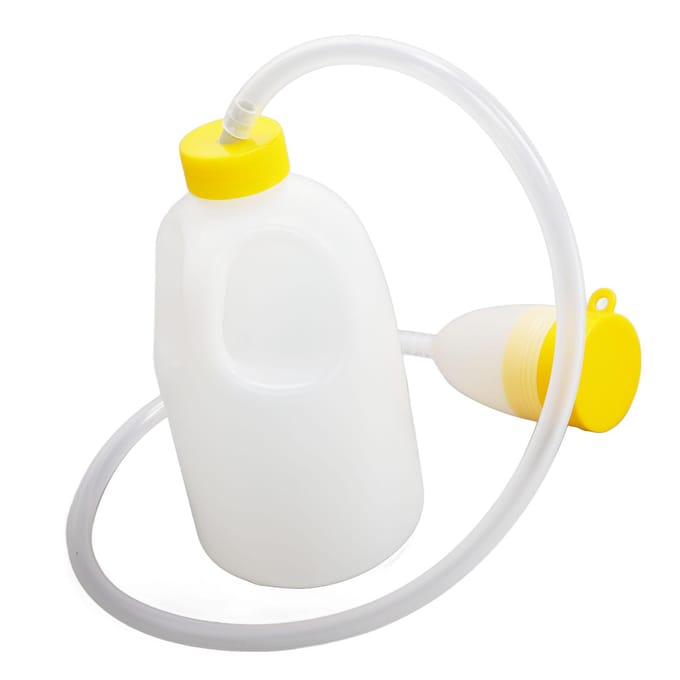 Bouteille Urinal pour Homme avec Tube Urinaire 90cm 1700ml Grande Capacité Bouteille à Pipi avec Couvercle Désodorisation white
