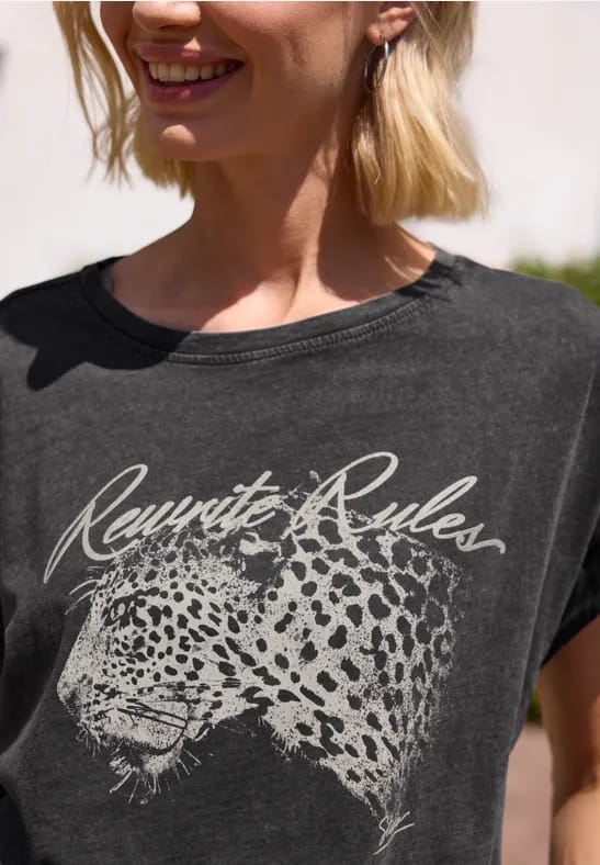 Shirt met afhangende schouders in gewassen look