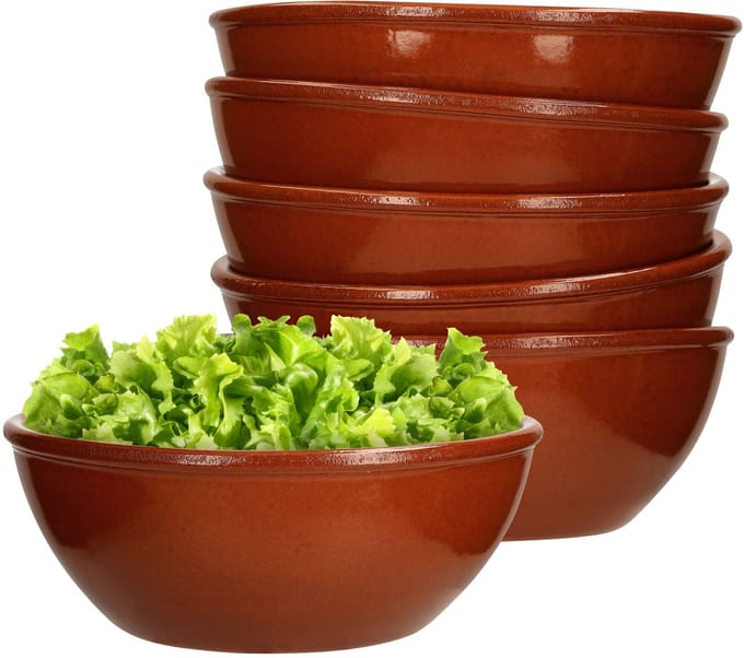 Set van 6 kleikommen 15cm bruin geglazuurd 650ml - 99538