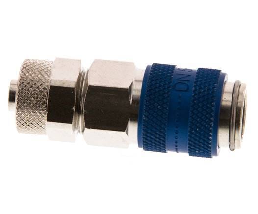 Vernikkeld Messing DN 5 Blauw Luchtkoppeling Snelkoppeling 6x8 mm Push-On Double Shut-Off - CLS5-N-BN-BLU-SV-6