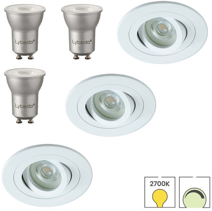 Lybardo - Inbouwspots extra klein 3-pack - Kantelbaar + LED Spot 3.5W - Dimbaar - Warmwit Licht