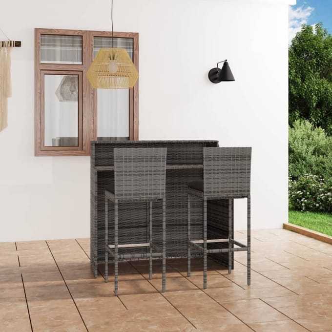 vidaXL - 3-delige - Tuinbarset - met - kussens - grijs