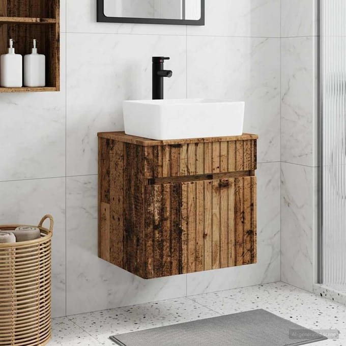 vidaXL - Wandgemonteerde - wastafelmeubel - Oud - hout - 49 - x - 41 - x - 63 - cm