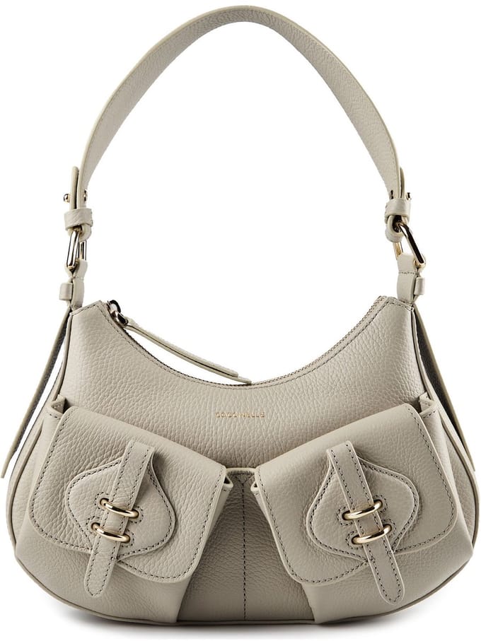 COCCINELLE Leren schoudertas handtas Mavery Pocket Shoulder Bag Grained Leather Eucalipto groengrijs