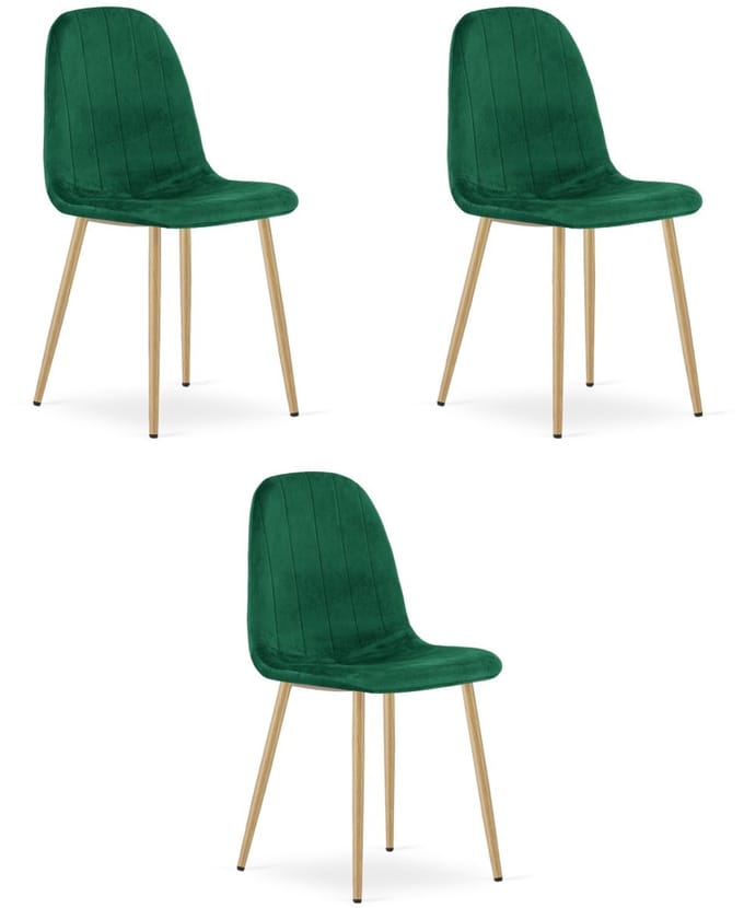Set van 3 eetkamerstoelen PADVA – Fluweel groen – Eiken poten – Modern design