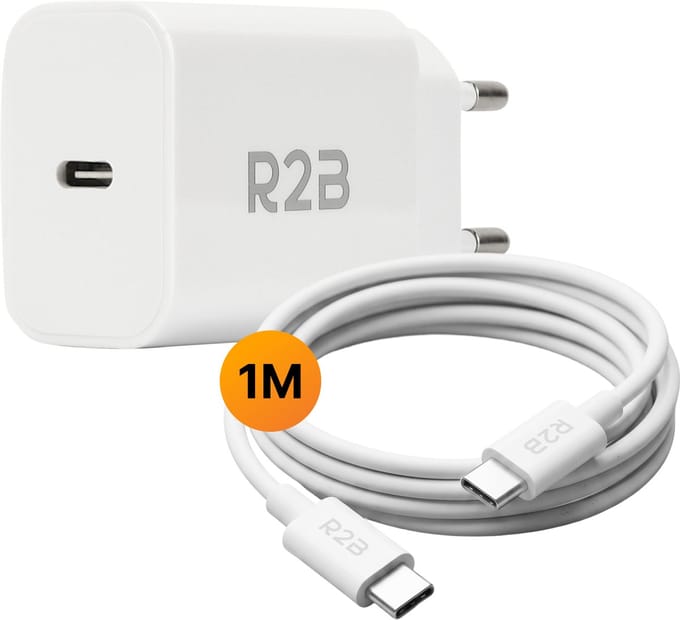 R2B USB-C naar USB-C Kabel met USB-C Adapter - 1 Meter kabel - Extra stevige USB-C kabels - USB-C oplader - Snellader