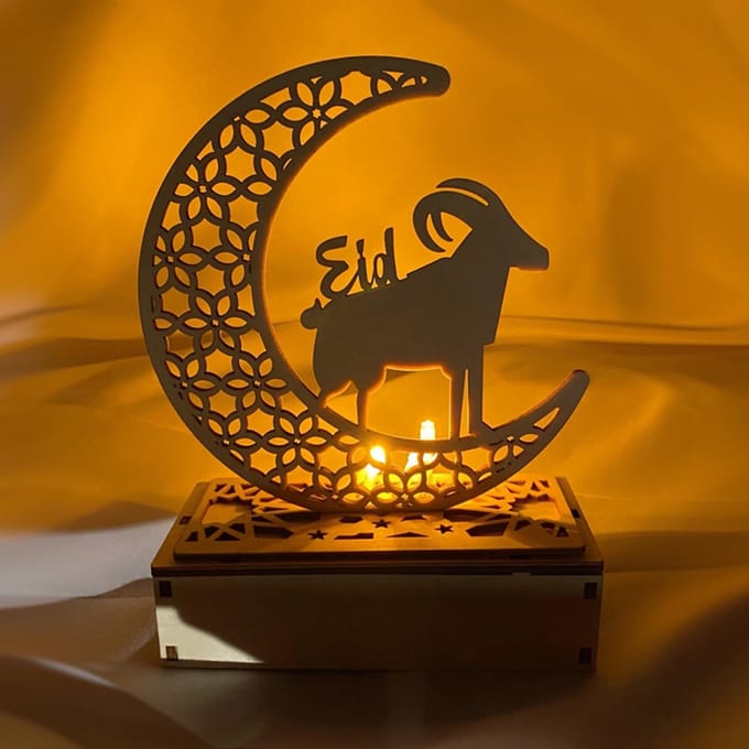 Eid Ramadan Nachtlampjes Houten Maanlicht Ramadan Eid Mubarak Bureaulamp Halve Maan Feest LED Fee Type 5 orange