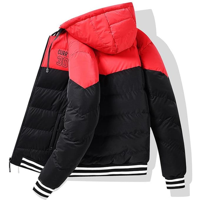 Heren Contrasterende Kleur Trend Losse Afneembare Muts Dubbelzijdig Draagbaar Verdikt Gewatteerd Jack Capuchonjack 3XL red