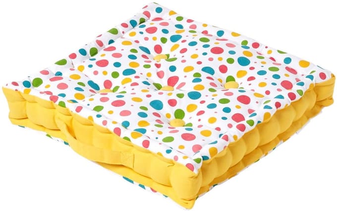 Homescapes - Vloerkussen - 100% Katoen met polyester vulling - Gekleurde stippen - 40x40 cm