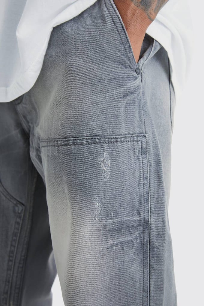 Relaxed Rigid Dirty Wash Carpenter Jeans | Ice Grey | Size 48R