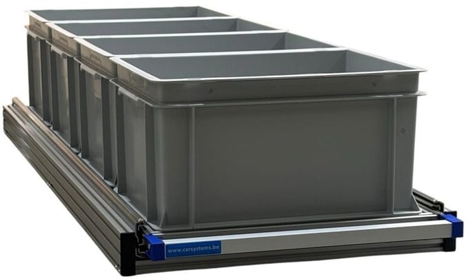 Schuifframe eenhandsbediening 120x40 cm in aluminium met 4 open bakken