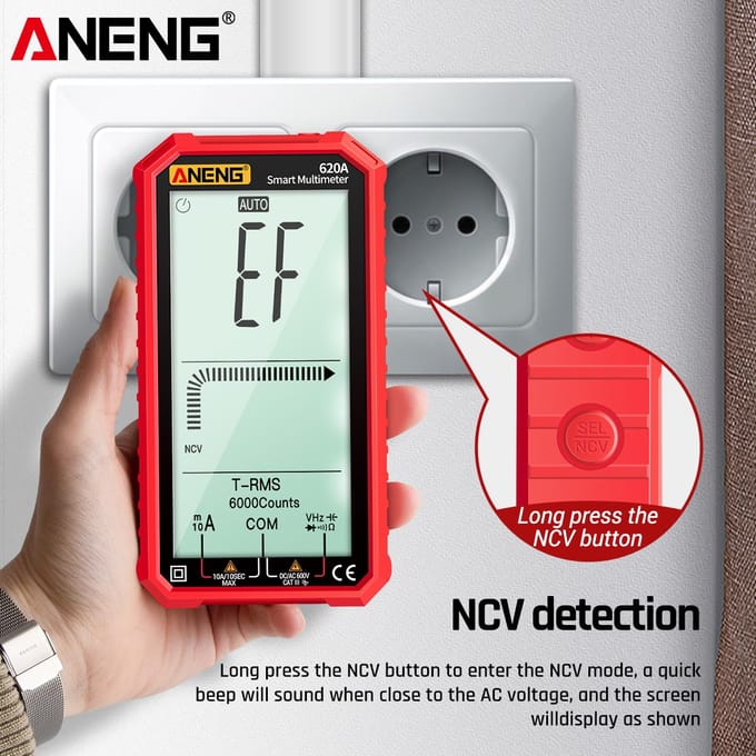 ANENG 4,7-inch LCD-scherm AC/DC digitale multimeter Ultradraagbare True-RMS-multimeter Automatische bereikinstelling rood