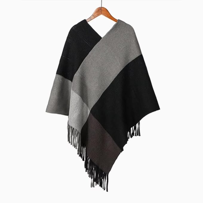 N3 Collecties Mode Zwarte geruite cape sjaals Poncho voor dames