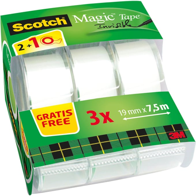 Plakband Scotch Magic 810 19mmx7.5m onzichtbaar mat 2+1 gratis + handdispenser
