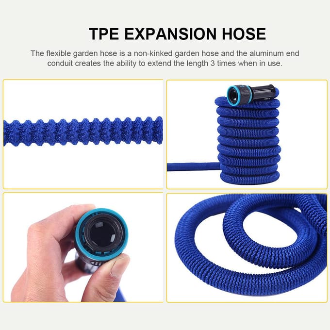 25FT-200FT Uitbreidbare Flexibele Waterslang Autowasslang Waterpistoolslang Tuinsproeier Tuinbewateringsslang Irrigatiegereedschap 25ft blue