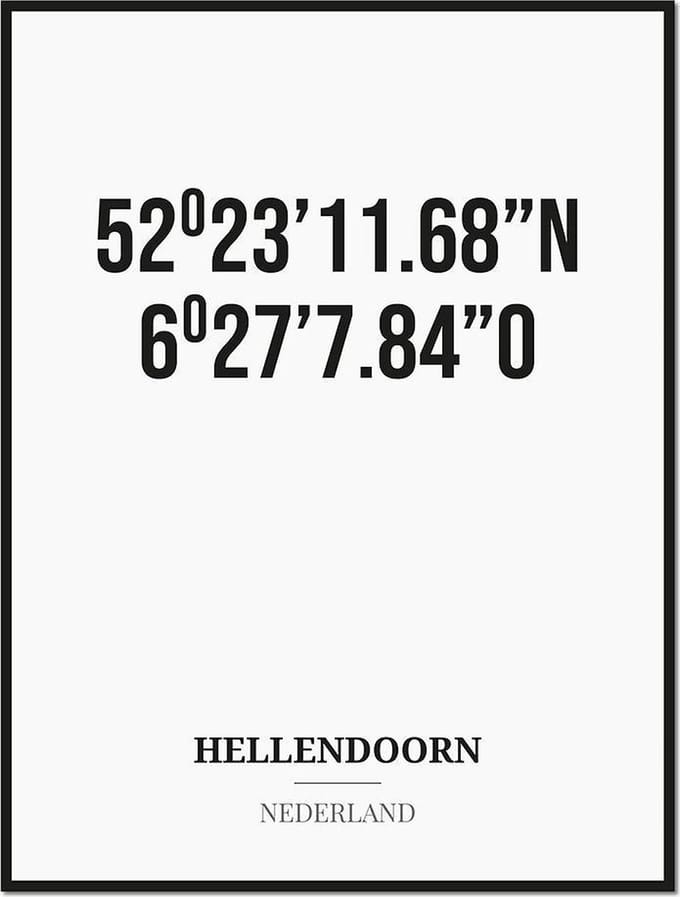 Poster/kaart HELLENDOORN met coördinaten