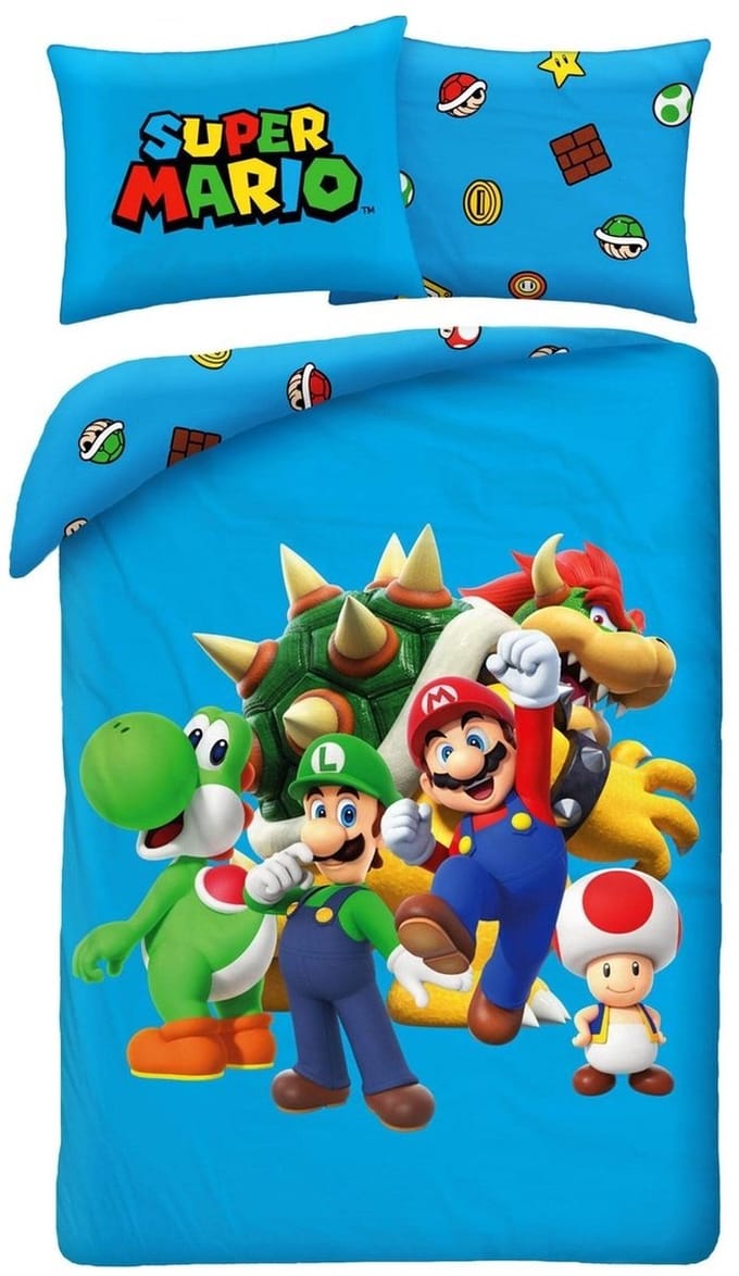 Super Mario Dekbedovertrek Blauw - Polyester - 140 x 200 cm 70 x 90 cm