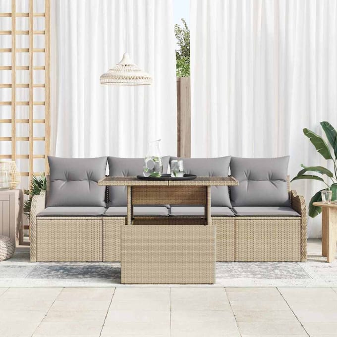 vidaXL - Tuinbank - Set - 5 - st - Beige - Poly - rattan