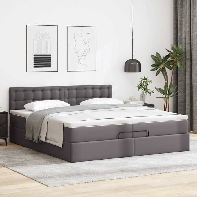 vidaXL - Ottoman - bed - met - matrassen - 200x200cm - kunstleer - grijs