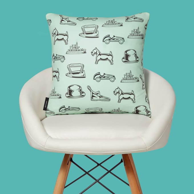 Monopoly Pieces Letterpress Square Cushion - 60x60cm