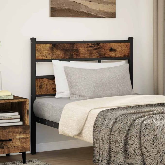 vidaXL - Vervangend - hoofdbord - 80 - cm - ijzer - en - gerookt - eikenkleurig
