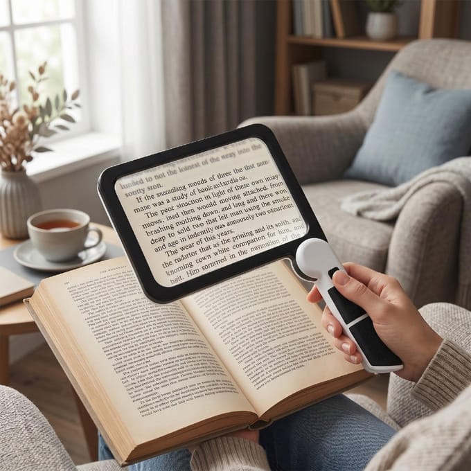 Loupe de Page LED 5X Éclairage 3 Couleurs Grande Loupe de Lecture avec Poignée Pliable pour Broderie Loisirs Créatifs