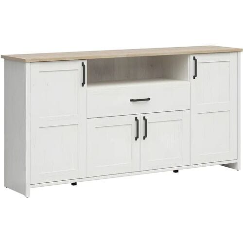 Brw Aksel Wit en Hout 4-deurs dressoir met 1 lade