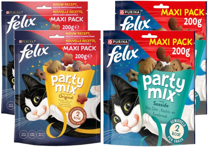 Felix Partymix 2 Original + 2 Seaside - Mixverpakking - Kattensnack - 800g (2x200g + 2x200g)