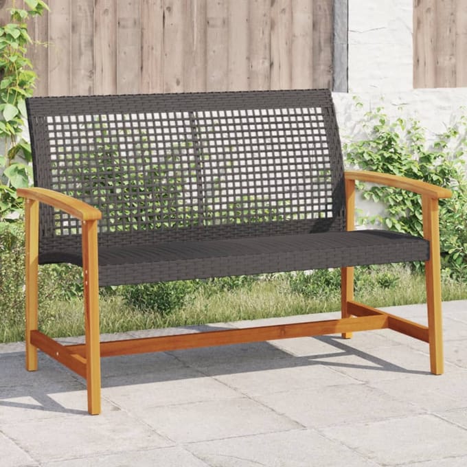 vidaXL - Tuinbank - 112 - cm - poly - rattan - en - acaciahout - zwart