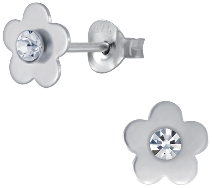 Joy|S - Zilveren bloem oorbellen - kristal - 7 mm