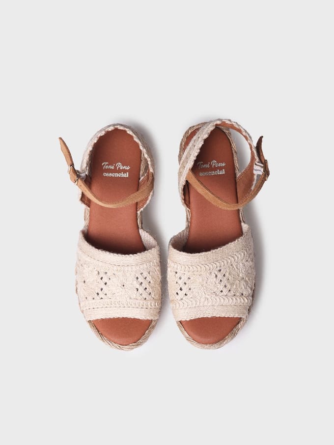 Dames espadrille met hoge hakken van gehaakte stof | RENATA