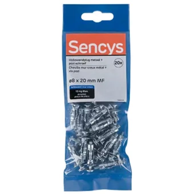 Sencys Plug Voor Gipsplaat Staal - Diam. 8x20mm - 20 Stuks