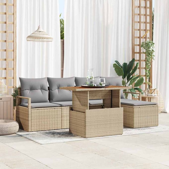 vidaXL - Tuinbank - Set - 6 - st - Beige - poly - rattan