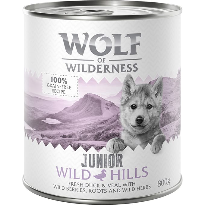 12x800g Little Wild Hills Junior Eend & Kalf Wolf of Wilderness Hondenvoer
