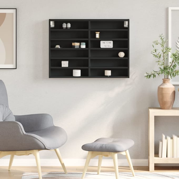 vidaXL - Vitrinekast - 80x8,5x58 - cm - bewerkt - hout - zwart