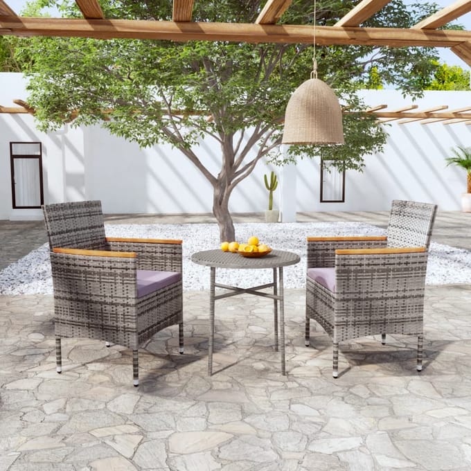 vidaXL - 3-delige - Tuinset - poly - rattan - grijs
