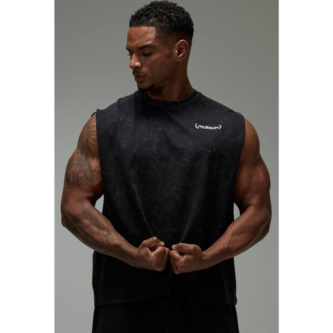 One More Rep Oversized Boxy Washed Tank Top | Black | Size Small