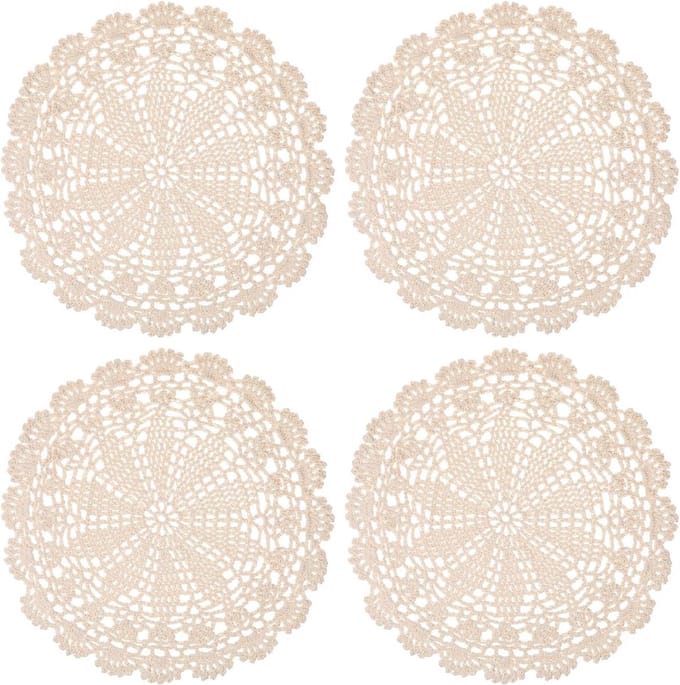 Gehaakte placemats rond - vintage elegantie - set van 4 - beige - polyester