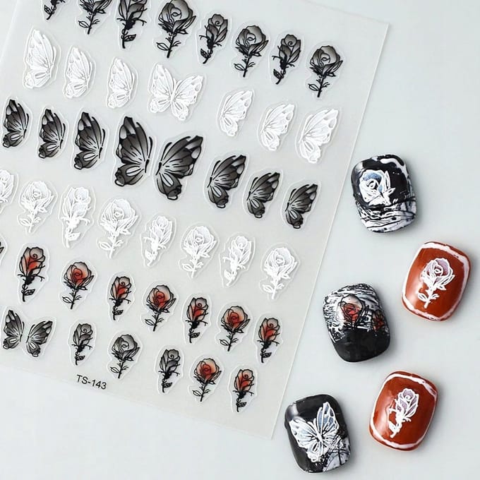 Frezarkowo - 3D Nagelstickers - Zelfklevend - Motief: Vlinder en Roos
