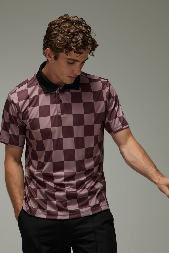 Actieve Regular Fit Geruit Golf Polo | Brown | Size Small