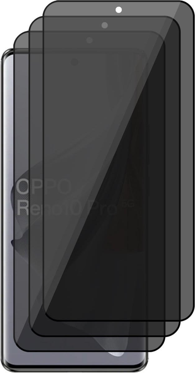 Privacy Screenprotector geschikt voor Oppo Reno 10 / 10 Pro - 3x Volledig Dekkend Glas Screen Protector