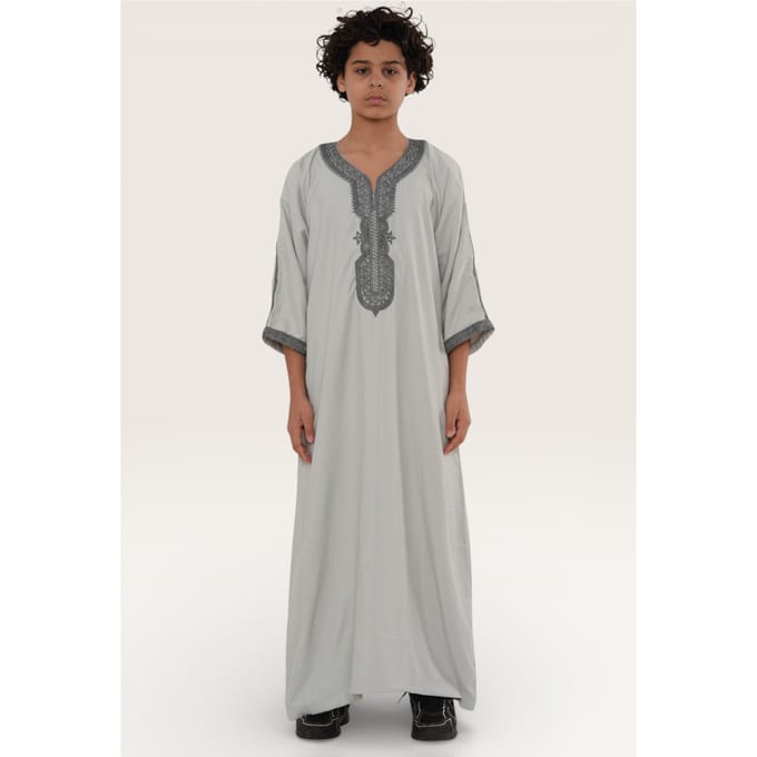 Kinderen jongens grijze Marokkaanse Thobe gewaad Eid Djellaba Gandoura Jubba-K-HM65