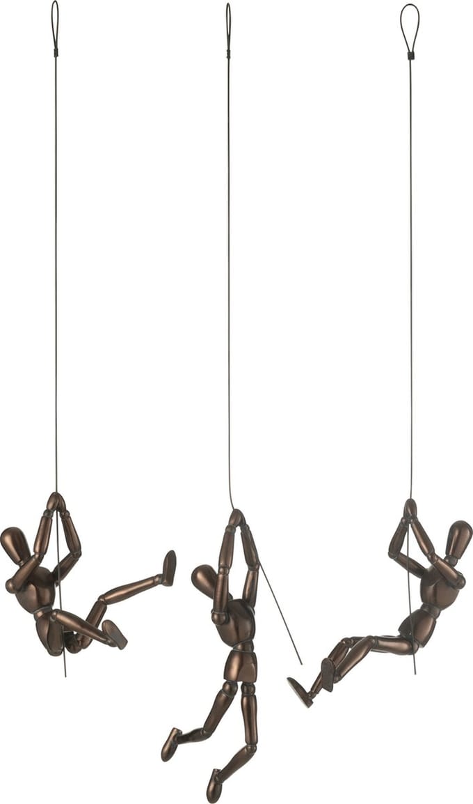 J-Line figuur Hangende - polyresin - bruin - 3 stuks