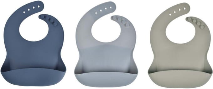 3 Stuks - Siliconen Slabbetjes met Opvangbak - Blauw Groen