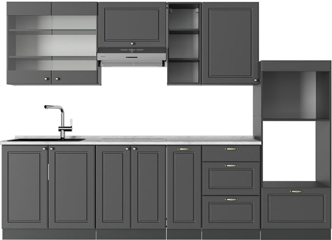 Vicco Fame-Line Complete keukeneenheid – 280 cm, WB Marmer Anthrazit-Gold Landhaus